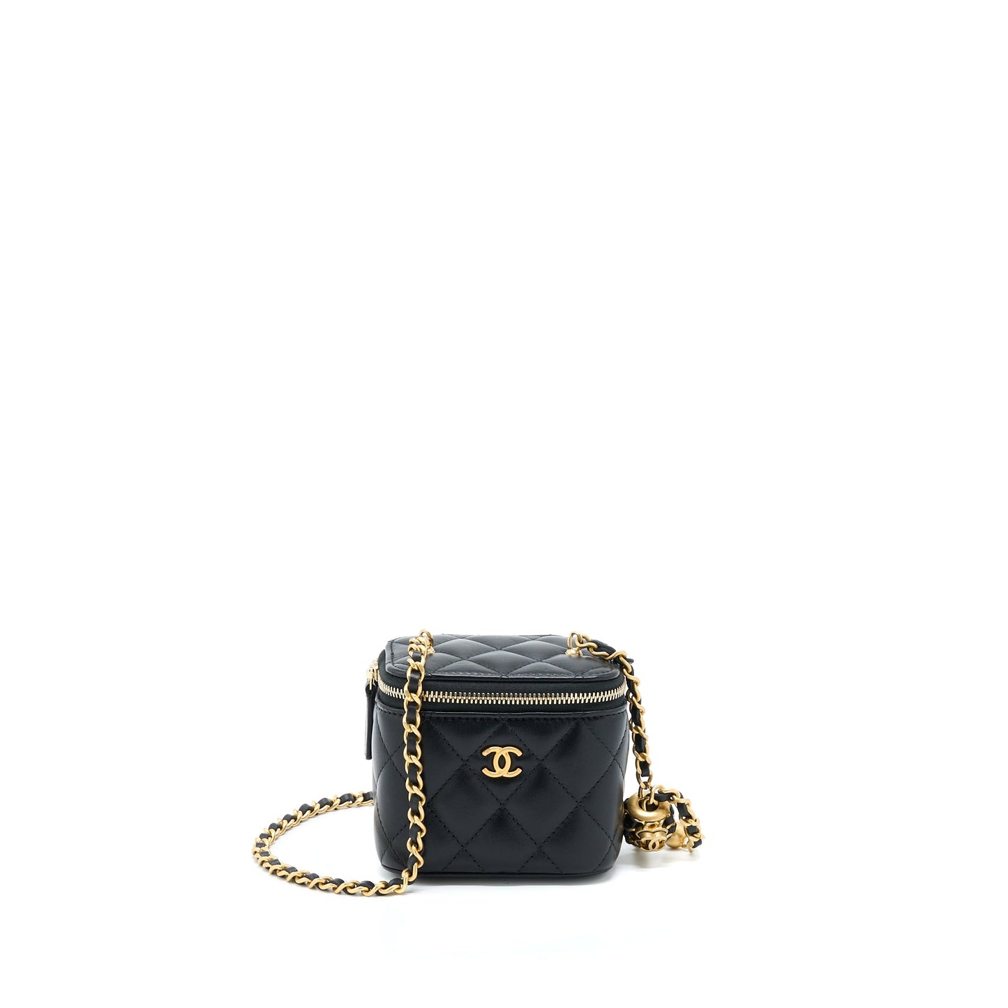 Chanel 22A Pearl Crush Mini Vanity With Chain Lambskin Black
