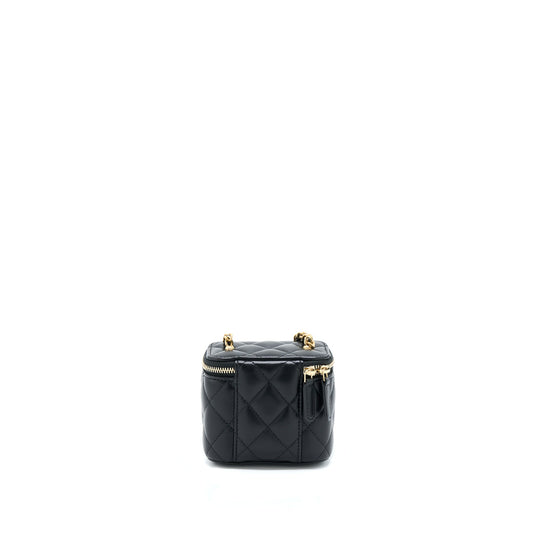 Chanel 22A Pearl Crush Mini Vanity With Chain Lambskin Black