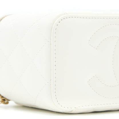 Chanel Pearl Crush Long Vanity Case Lambskin White Brushed