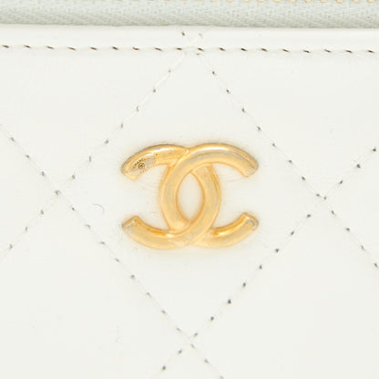 Chanel Pearl Crush Long Vanity Case Lambskin White Brushed