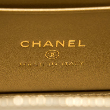 Chanel Pearl Crush Long Vanity Case Lambskin White Brushed