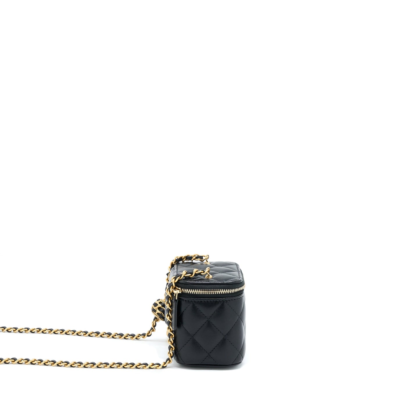 Chanel 22A Pearl Crush Mini Vanity With Chain Lambskin Black