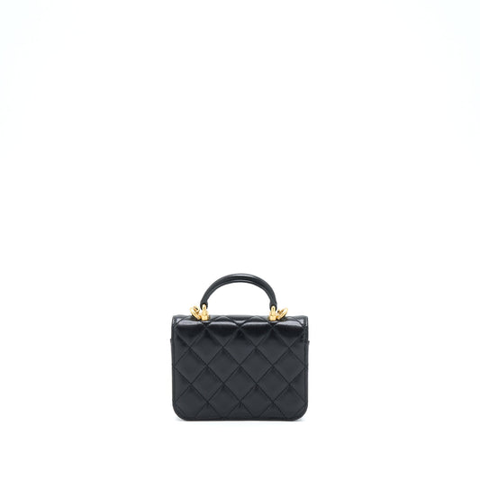 Chanel Top Handle Mini Flap Card Holder Lambskin Black