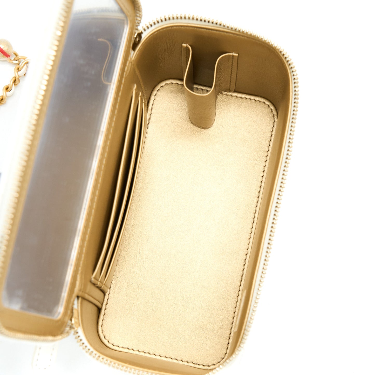 Chanel Pearl Crush Long Vanity Case Lambskin White Brushed