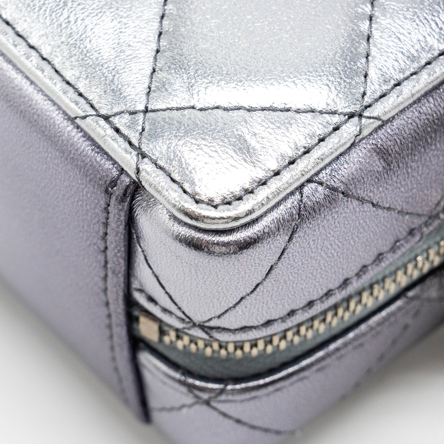 Chanel Mini Vanity with Giant Chain lambskin metallic grey