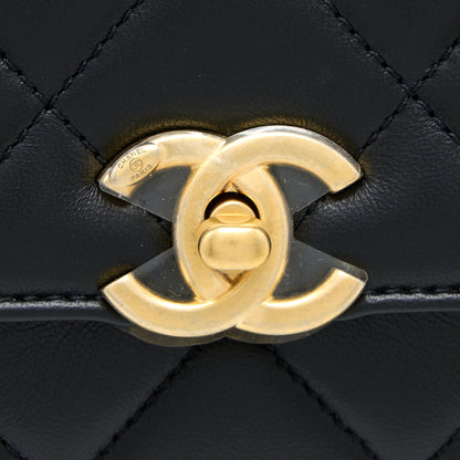 Chanel 22S Letter/Crystal Handle Flap Bag Lambskin Black Brushed (Microchip)