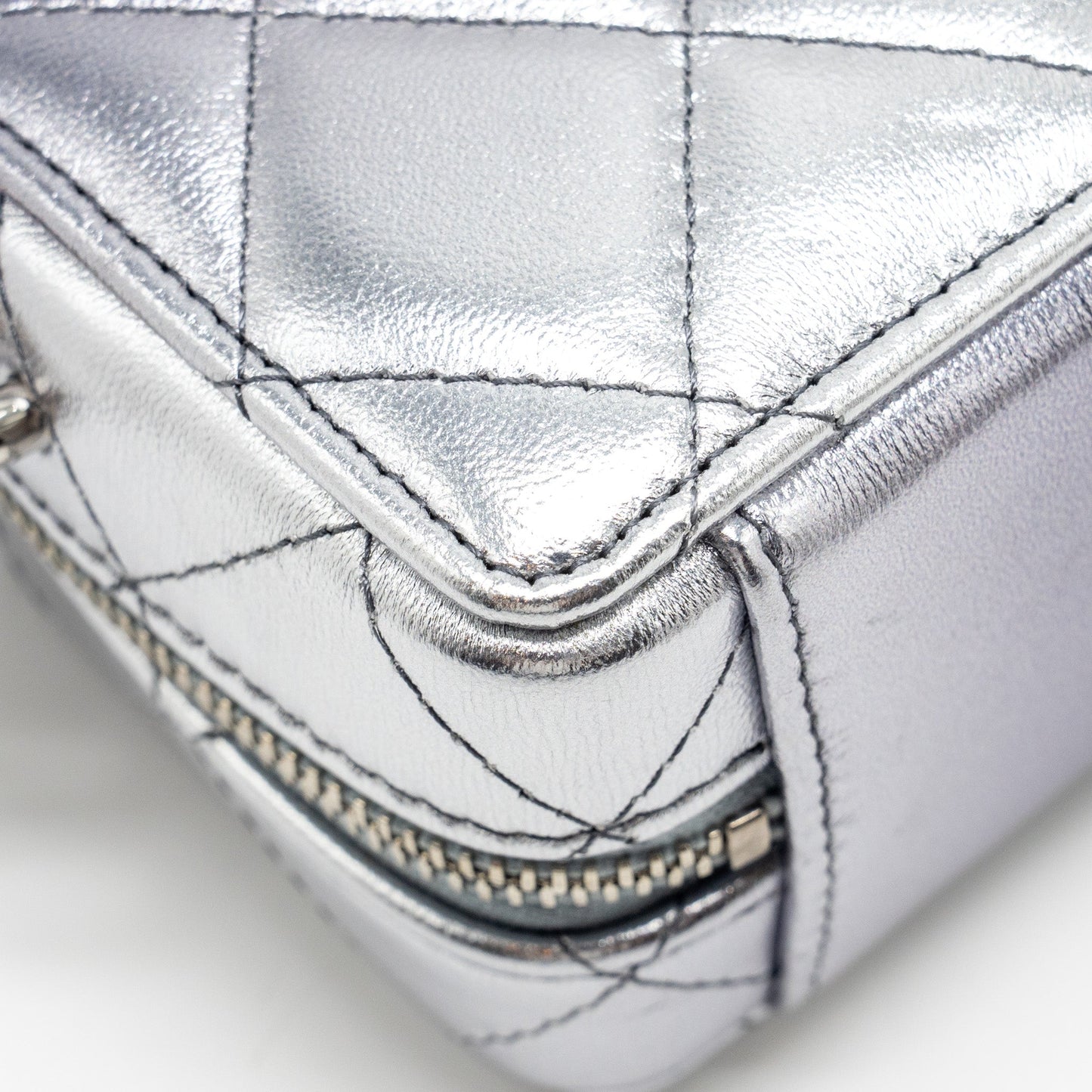 Chanel Mini Vanity with Giant Chain lambskin metallic grey