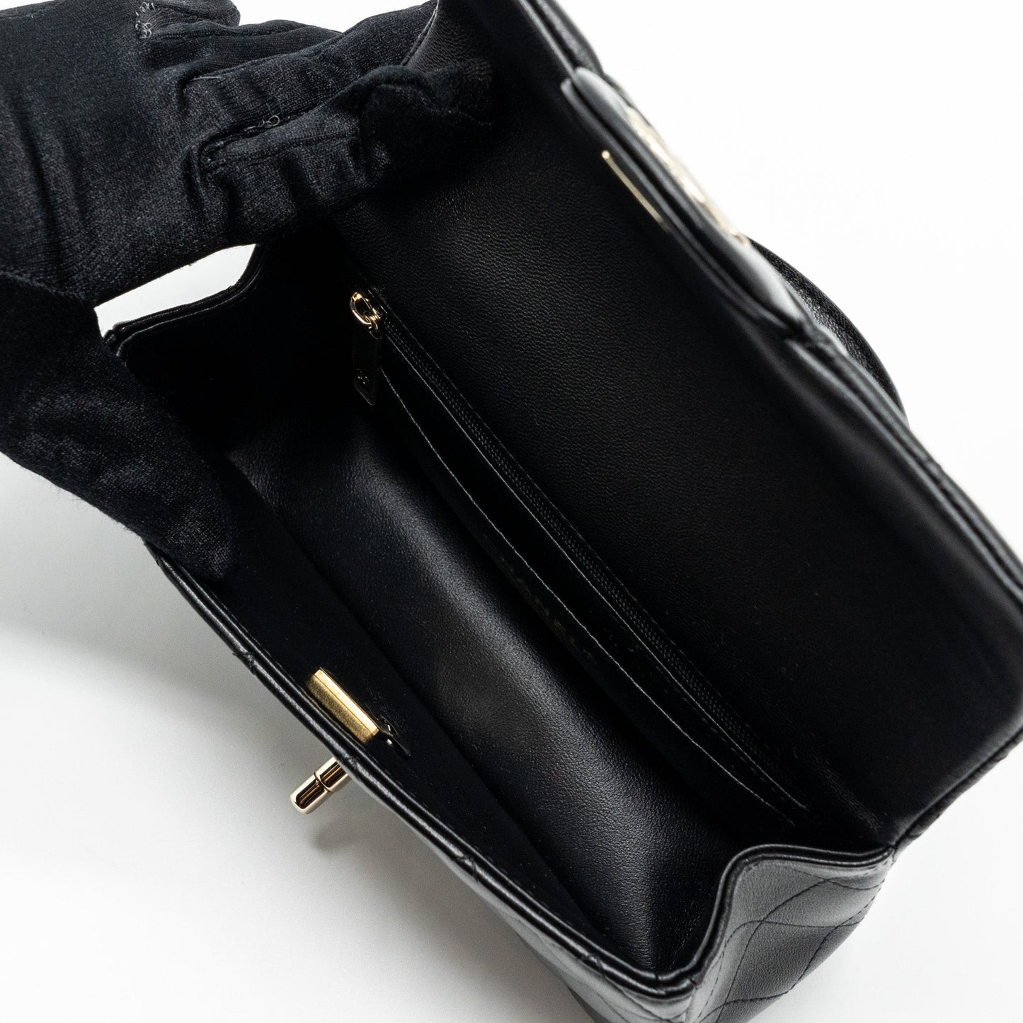 Chanel Top Handle Mini Rectangular Flap Bag Lambskin Black L(Microchip)