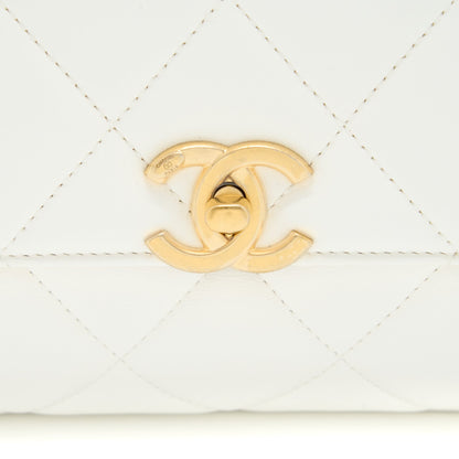 Chanel Quilted Flap Bag with Letter Chain Lambskin White  (Microchip)