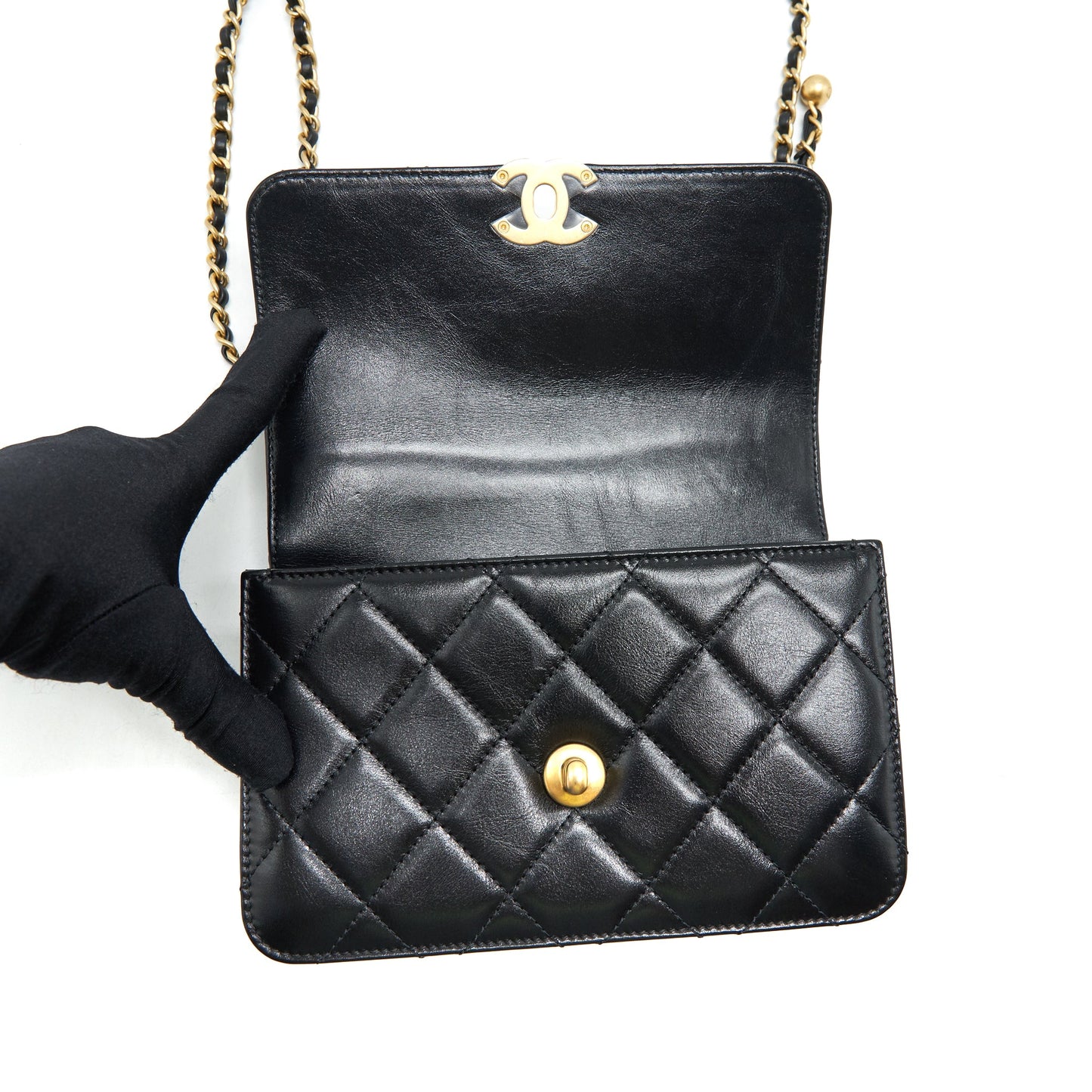 CHANEL 21A GOLD CRUSH FLAP BAG CALFSKIN Black