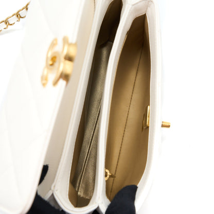 Chanel Quilted Flap Bag with Letter Chain Lambskin White  (Microchip)