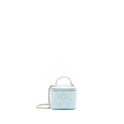Chanel 22P Top Handle Mini Vanity With Chain Lambskin Light Blue L