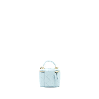 Chanel 22P Top Handle Mini Vanity With Chain Lambskin Light Blue L
