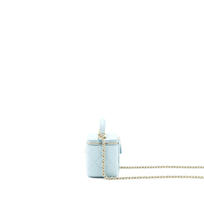 Chanel 22P Top Handle Mini Vanity With Chain Lambskin Light Blue L