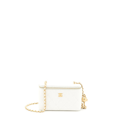 Chanel Pearl Crush Long Vanity Case Lambskin White Brushed