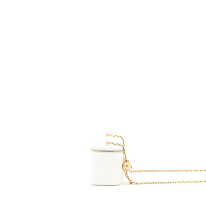 Chanel Pearl Crush Long Vanity Case Lambskin White Brushed