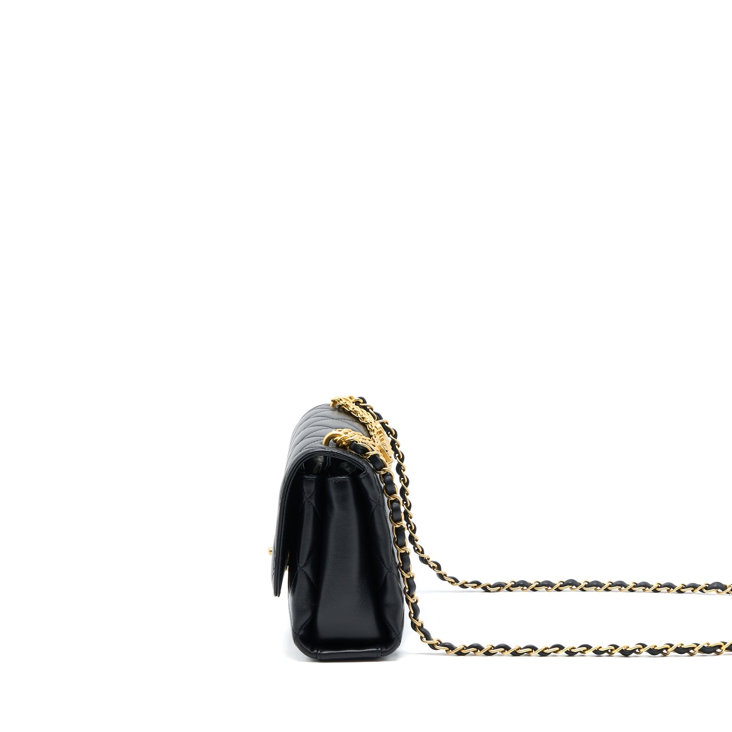 Chanel 22S Letter/Crystal Handle Flap Bag Lambskin Black Brushed (Microchip)