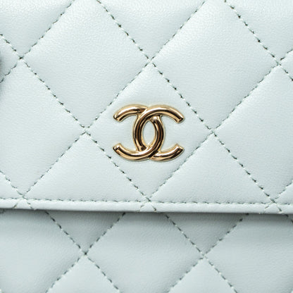 Chanel Mini Flap Bag Ribbon Chains Lambskin Light Blue L