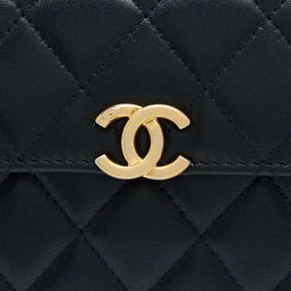 Chanel 22B Flap Bag With Enamel/CC Logo Top Handle Lambskin Black Brushed