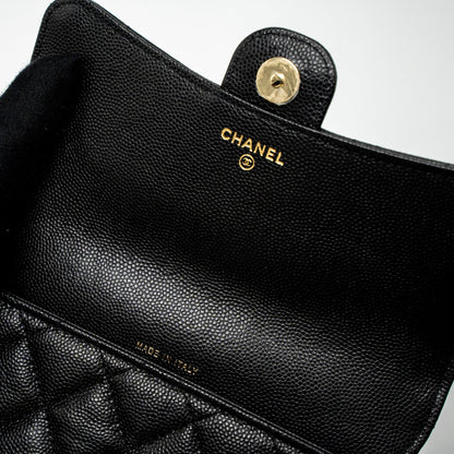 Chanel Double Pocket Wallet on Chain Caviar Black L (Microchip)
