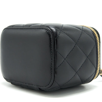 Chanel Mini Vanity With Camellia Chain Lambskin Black L