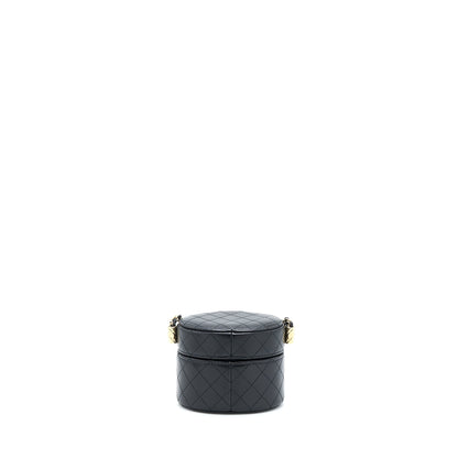 Chanel Mini Round Vanity With Chain Lambskin Black L