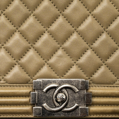 Chanel Medium Boy Bag Lambskin Khaki Ruthenium Hardware
