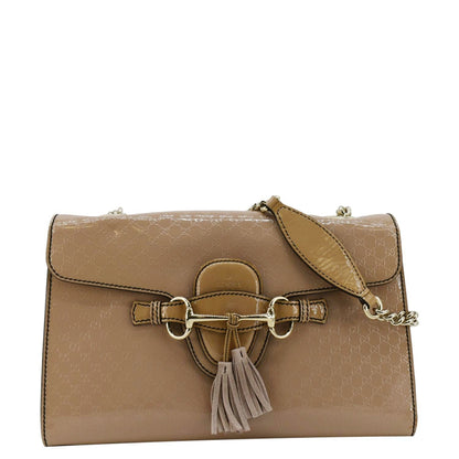 GUCCI Emily Medium GG Guccissima Patent Leather Chain Shoulder Bag Cream 295402