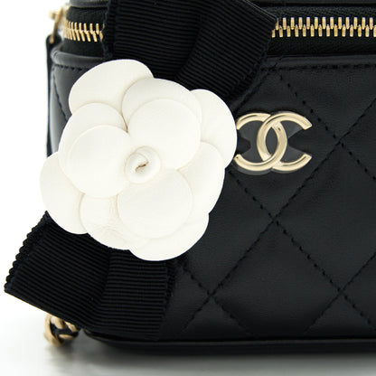 Chanel Mini Vanity With Camellia Chain Lambskin Black L
