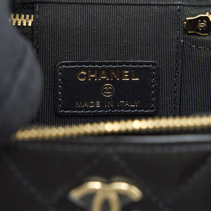 Chanel Mini Vanity With Camellia Chain Lambskin Black L
