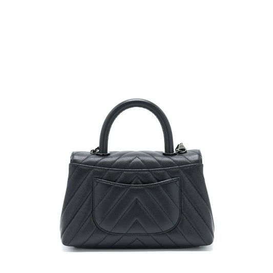 Chanel Small Coco Handle Chevron Caviar So Black