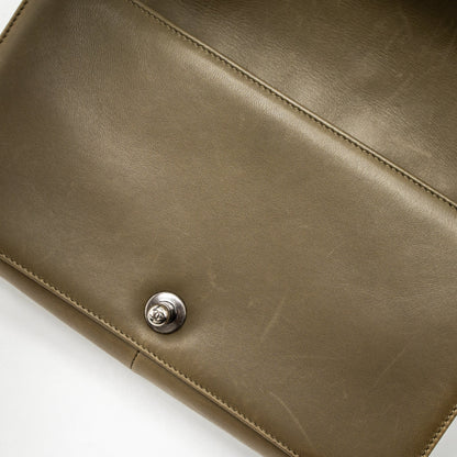 Chanel Medium Boy Bag Lambskin Khaki Ruthenium Hardware