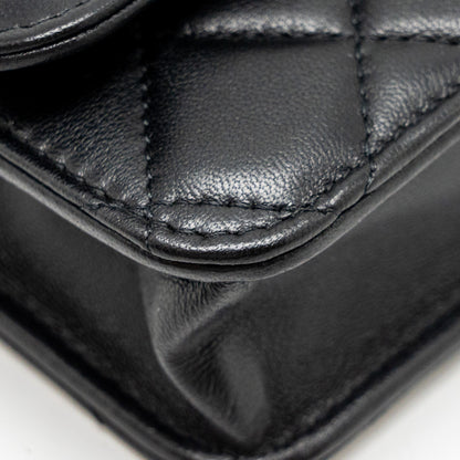 Chanel Pearl Crush Mini Flap Wallet with Chain Lambskin Black  (Microchip)