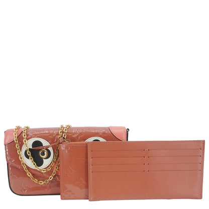 LOUIS VUITTON Valentine Dog Felicie Monogram Vernis Crossbody Bag Orange