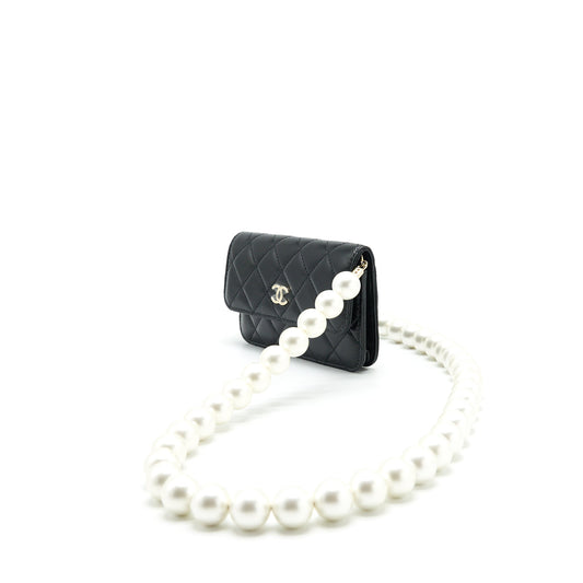 Chanel Giant Pearl Clutch with Chain Calfskin Black L