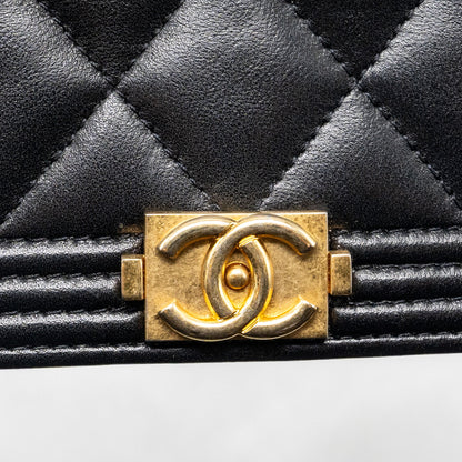 CHANEL Boy Wallet On Chain Lambskin Black Brushed