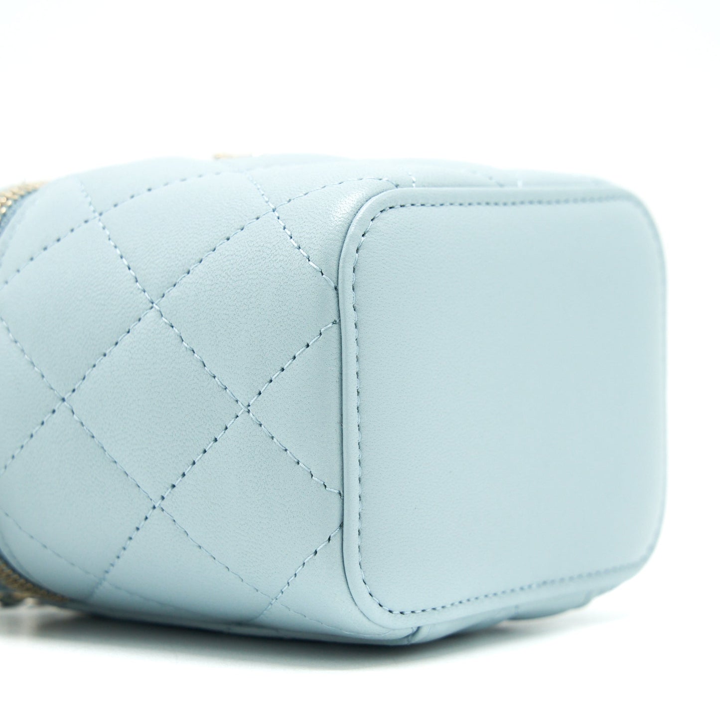 Chanel 22P Top Handle Mini Vanity With Chain Lambskin Light Blue L
