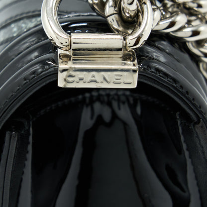 Chanel Medium Boy Bag Chevron Limited Patent Black