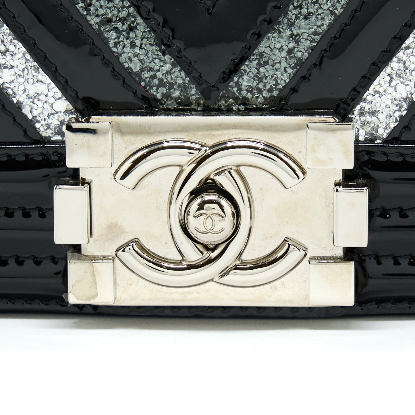 Chanel Medium Boy Bag Chevron Limited Patent Black
