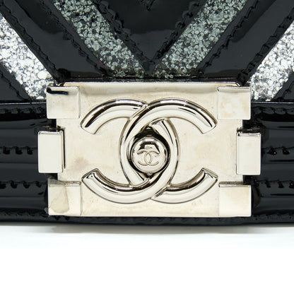 Chanel Medium Boy Bag Chevron Limited Patent Black