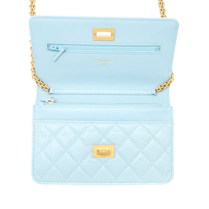 Chanel 2.55 Reissue Wallet On Chain Aged Calfskin Light Blue Brushed  (Microchip)