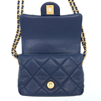 Chanel 22A Small Flap Bag Caviar Navy Brushed  (Microchip)