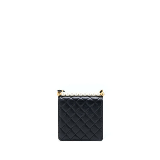 Chanel Vertical Pearl Flap Bag Goatskin Black