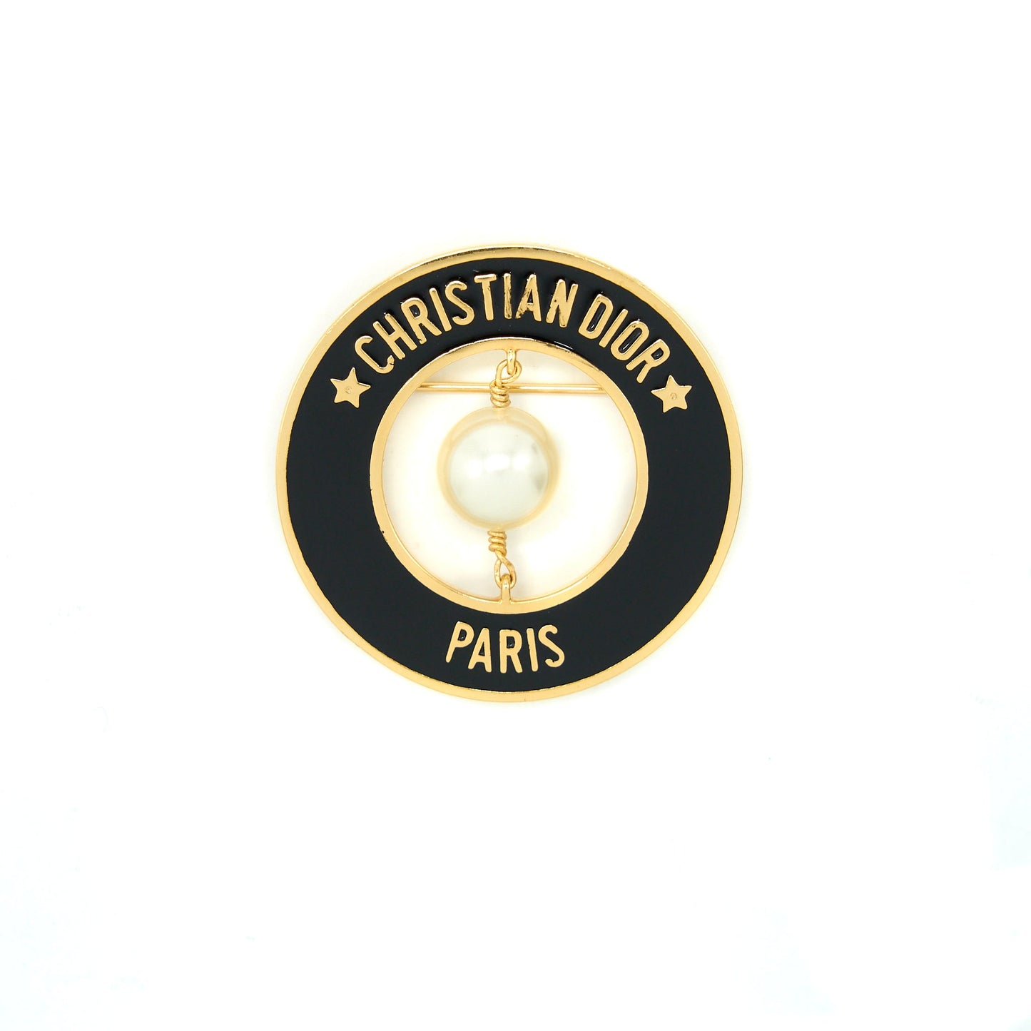 Christian Dior Round Pearl Brooch Black