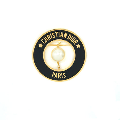 Christian Dior Round Pearl Brooch Black