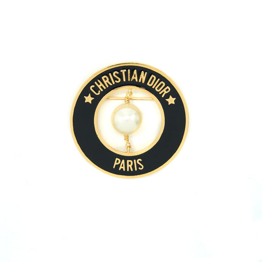 Christian Dior Round Pearl Brooch Black