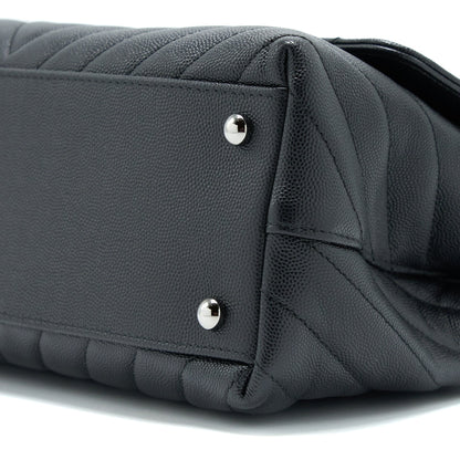 Chanel Medium Coco Handle Chevron Caviar Black