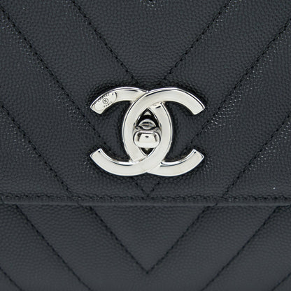 Chanel Medium Coco Handle Chevron Caviar Black
