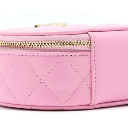 Chanel 22S Top Handle Mini Round Vanity Clutch Lambskin Pink L
