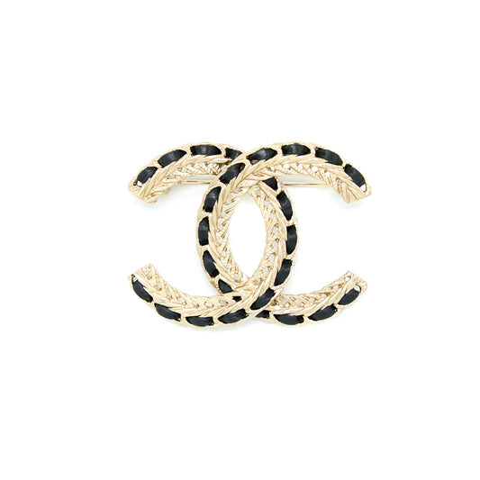 Chanel CC Logo Leather Chain Brooch Black L